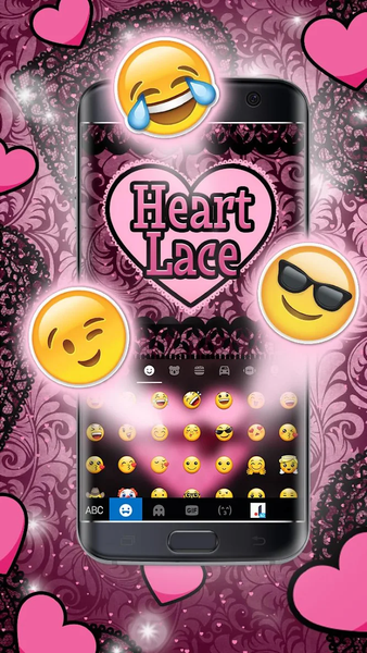 Pink Lace Heart Keyboard Theme - عکس برنامه موبایلی اندروید