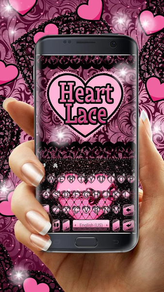 Pink Lace Heart Keyboard Theme - Image screenshot of android app