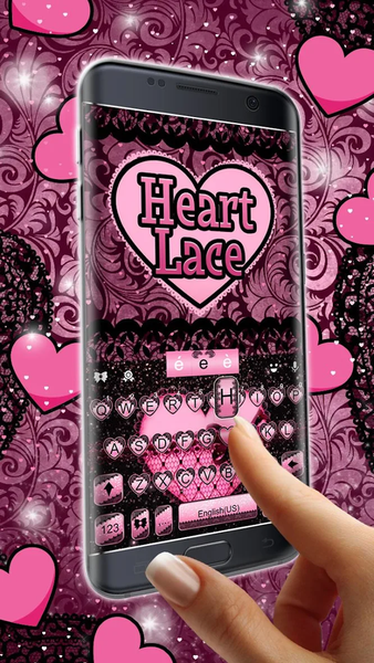 Pink Lace Heart Keyboard Theme - Image screenshot of android app