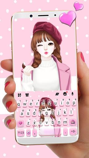 Pink Wink Girl Keyboard Theme - Image screenshot of android app