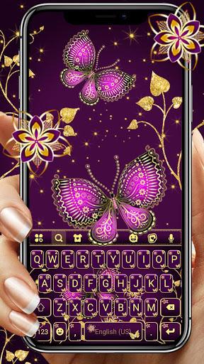 Purple Gold Butterflies Keyboard Theme - Image screenshot of android app