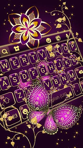 Purple Gold Butterflies Keyboard Theme - Image screenshot of android app