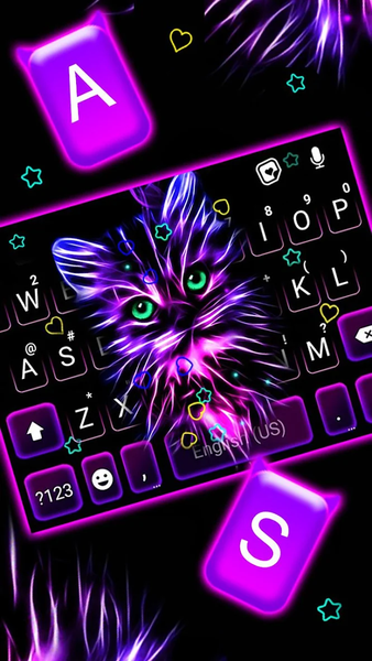 Purple Neon Cat Keyboard Theme - Image screenshot of android app