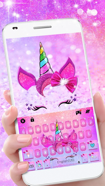 Rosy Unicorn Bowknot Keyboard Theme - Image screenshot of android app