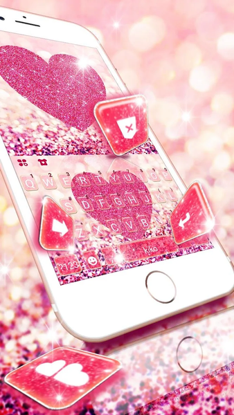 Pink Heart Glitter Keyboard Theme - Image screenshot of android app