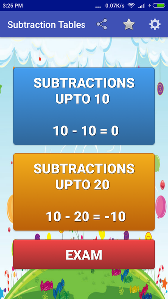 Subtraction Tables - Image screenshot of android app