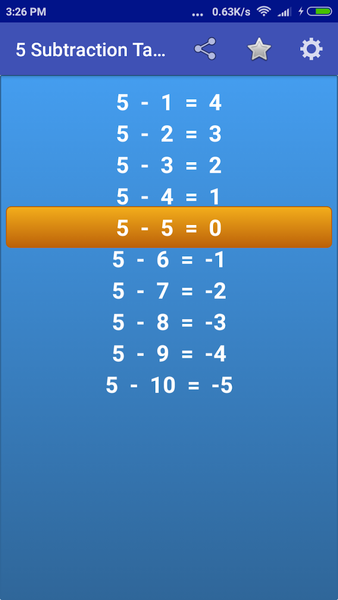 Subtraction Tables - عکس برنامه موبایلی اندروید
