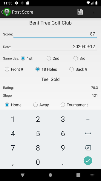Golf Handicap Calculator - Image screenshot of android app