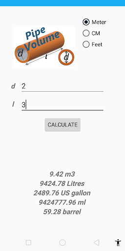 Pipe Volume Calculator - Image screenshot of android app