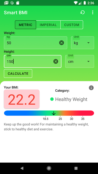 Smart BMI Calculator - عکس برنامه موبایلی اندروید