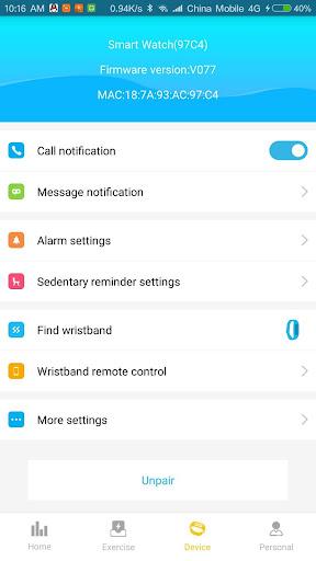 Smart Wristband - Image screenshot of android app