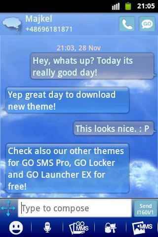 Clouds Sky Theme GO SMS - عکس برنامه موبایلی اندروید