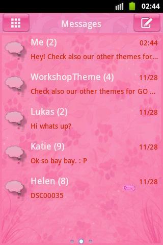 Pink 2 GO SMS PRO Theme - Image screenshot of android app