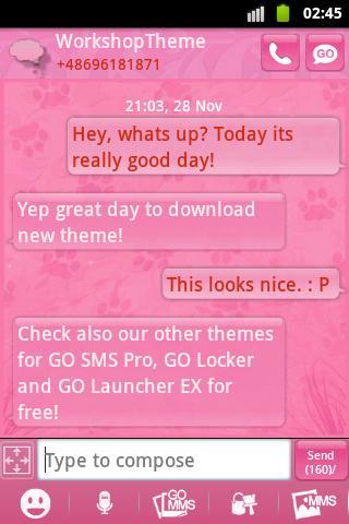 Pink 2 GO SMS PRO Theme - Image screenshot of android app