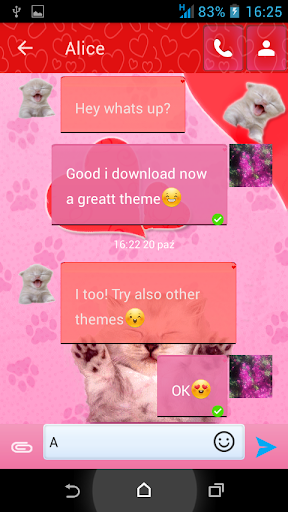 Pink Cats Theme GO SMS Pro - عکس برنامه موبایلی اندروید