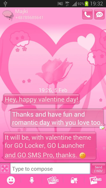 Theme Valentine GO SMS Pro - عکس برنامه موبایلی اندروید