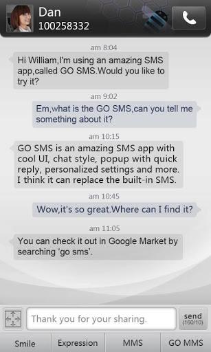 GO SMS Pro simple dark theme - عکس برنامه موبایلی اندروید