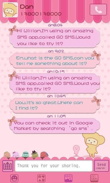 GOSMS Pink Sweet Theme - Image screenshot of android app