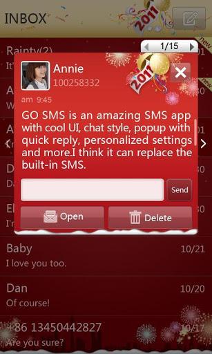 GO SMS Pro New Year - Red - Image screenshot of android app