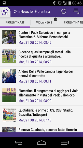 ۲۴h News for Fiorentina - عکس برنامه موبایلی اندروید