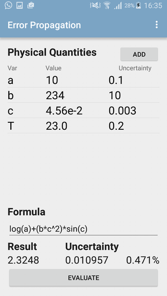 Error Propagation Calculator - عکس برنامه موبایلی اندروید