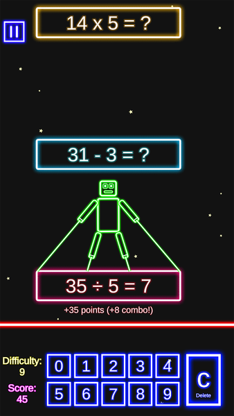 Laser Math: Sum, Subtract, Mul - Gameplay image of android game