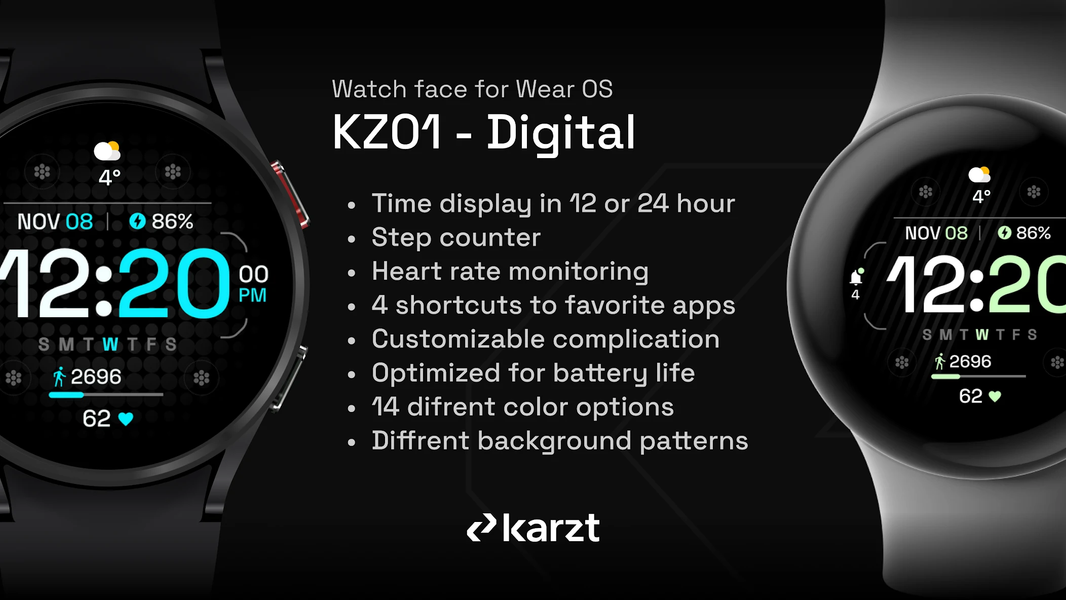 KZ01 - Digital Watch face - عکس برنامه موبایلی اندروید
