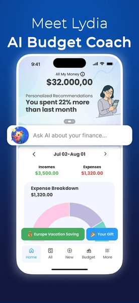 Lydia Personal AI Budget Coach - عکس برنامه موبایلی اندروید