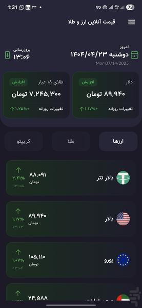 قیمت ارز و طلا - Image screenshot of android app