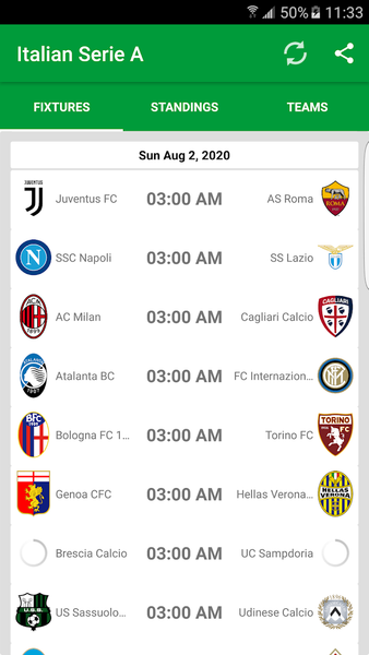 Italian Serie A 2021-22 - عکس برنامه موبایلی اندروید