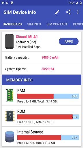 SIM Device Info - Image screenshot of android app