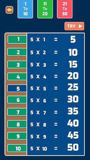 Math Multiplication Tables - Gameplay image of android game