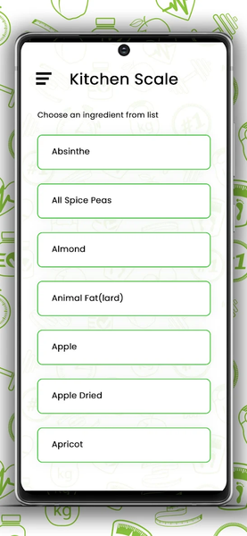 Digital Kitchen Scale Chart - Image screenshot of android app