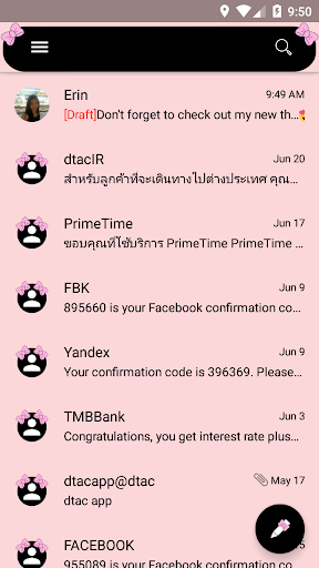 SMS Messages Bow Pink Pastel - Image screenshot of android app