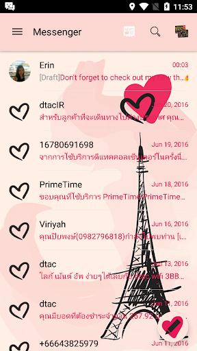 SMS Messages Paris Pink Theme - Image screenshot of android app