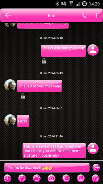 SMS Messages Gloss Pink Theme - Image screenshot of android app