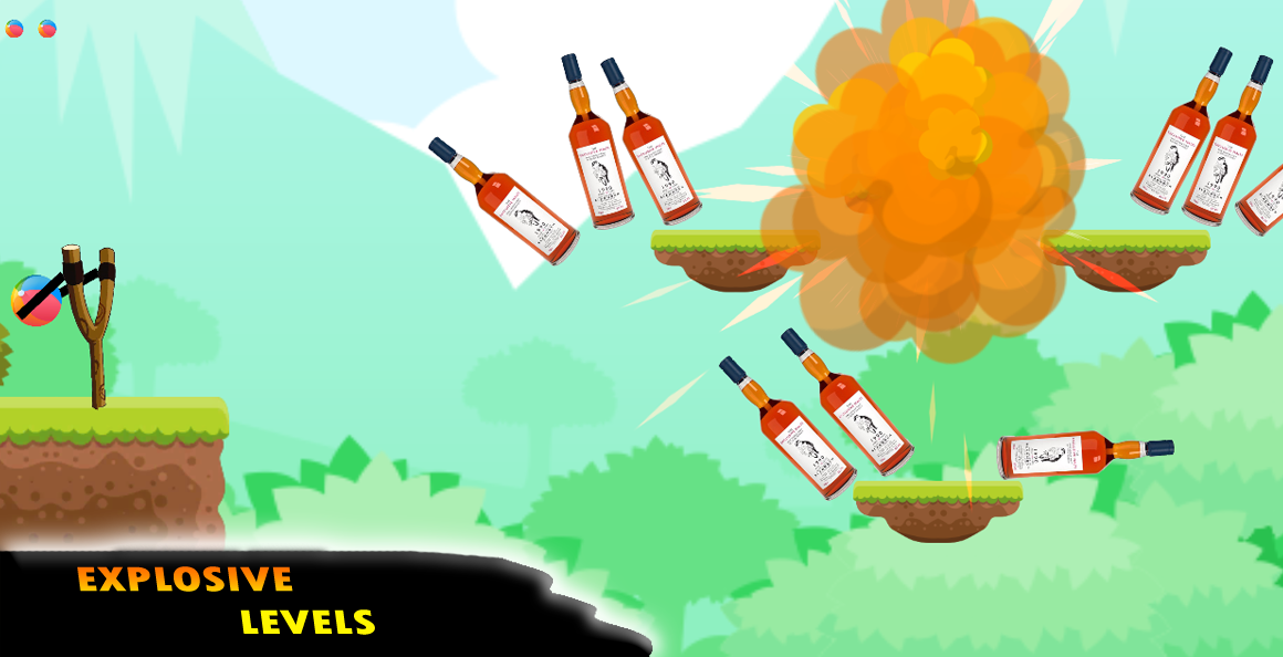 Knock Down Bottles :slingshot - Gameplay image of android game