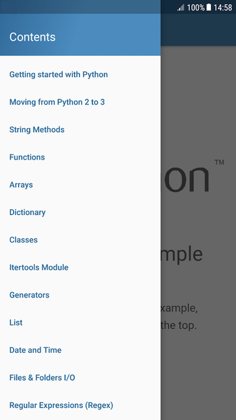 Learn Python language - Python by example - Image screenshot of android app