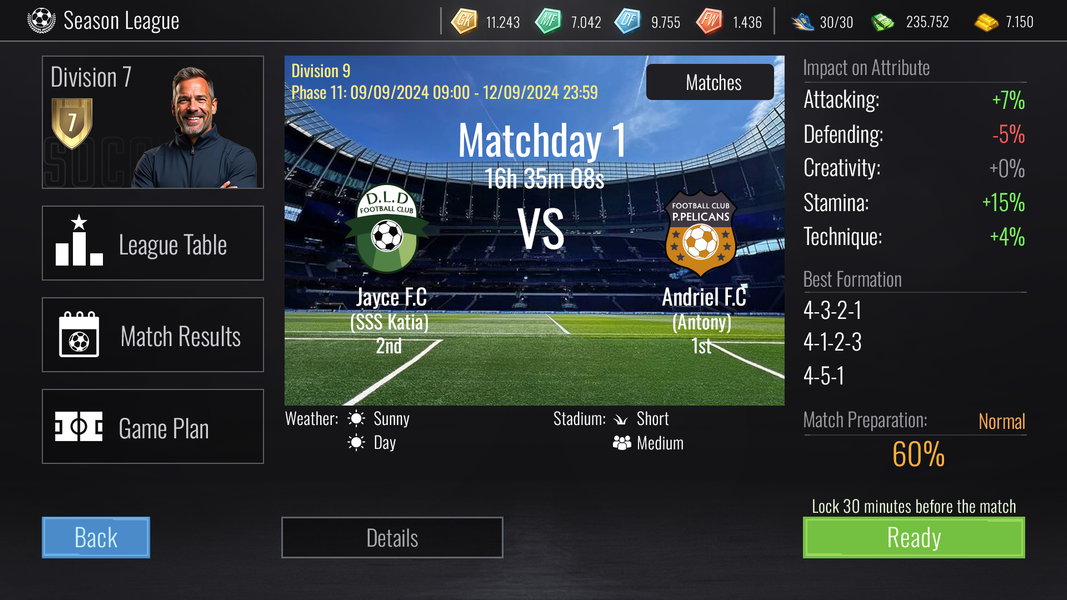 Soccer Dynasty: Club Manager - Gameplay image of android game