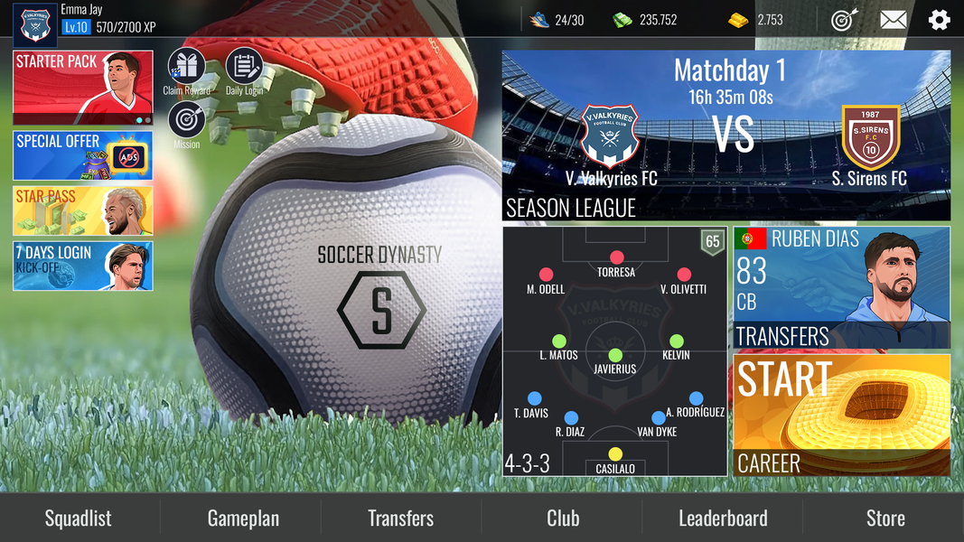 Soccer Dynasty: Club Manager - Gameplay image of android game