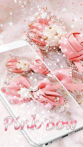 Diamond Lace Ribbon Theme pink bow - Image screenshot of android app