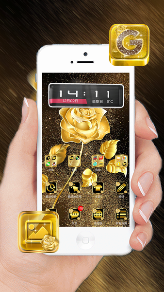 3D Ripple Golden Rose Launcher Wallpaper Theme - Image screenshot of android app