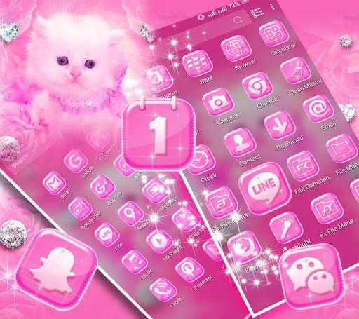 Cute Pink Cat Launcher Theme - Image screenshot of android app