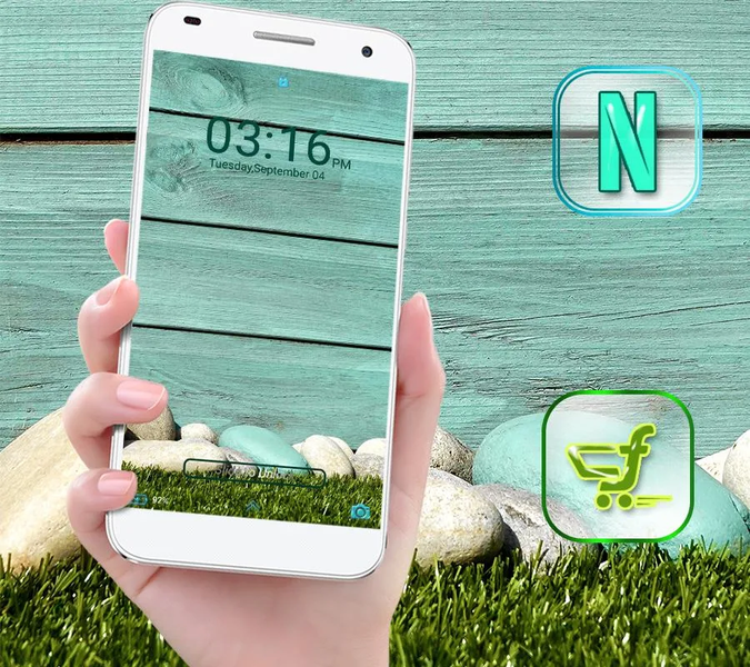 Cyan Wooden Launcher Theme - Image screenshot of android app