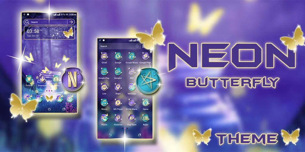 Neon Butterfly Launcher Theme - Image screenshot of android app