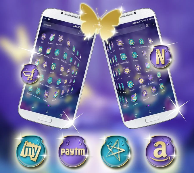 Neon Butterfly Launcher Theme - Image screenshot of android app