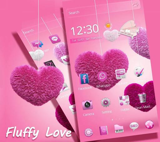 Fluffy love Theme Pink heart - عکس برنامه موبایلی اندروید