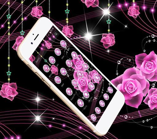 Theme Pink Rose Black Flowers Pendants - Image screenshot of android app