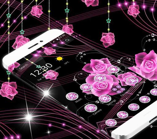 Theme Pink Rose Black Flowers Pendants - Image screenshot of android app