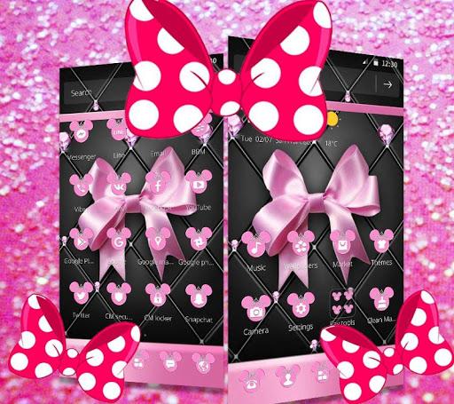 Pink Black Minny Bowknot Theme - Image screenshot of android app